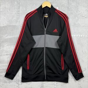 Y2K Adidas Black Red Stripe Track Jacket Full Zip Mens Size L Gray Panel Retro